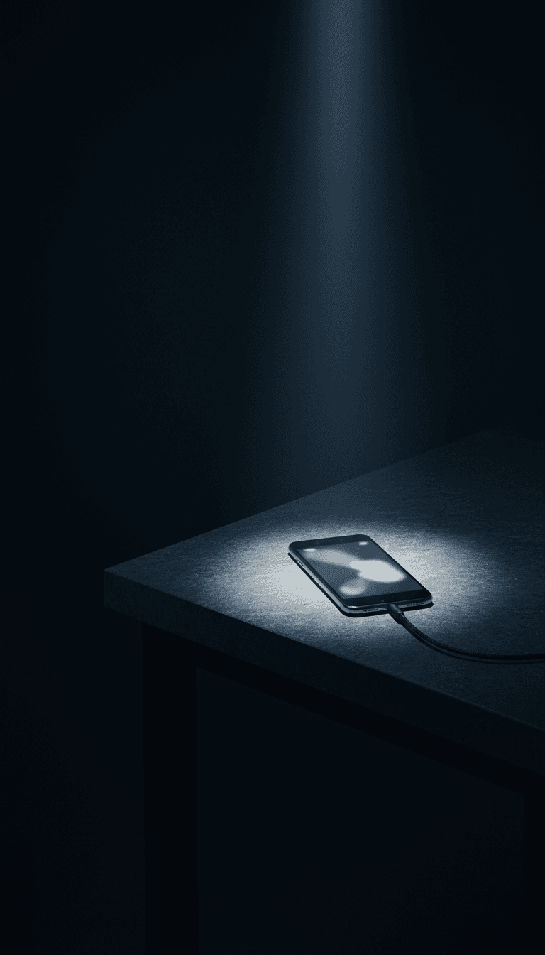 Scrivania minimalista con smartphone su pietra scura