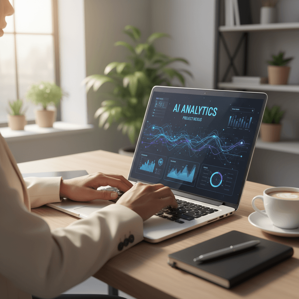 Professional reviewing AI system performance data on tablet